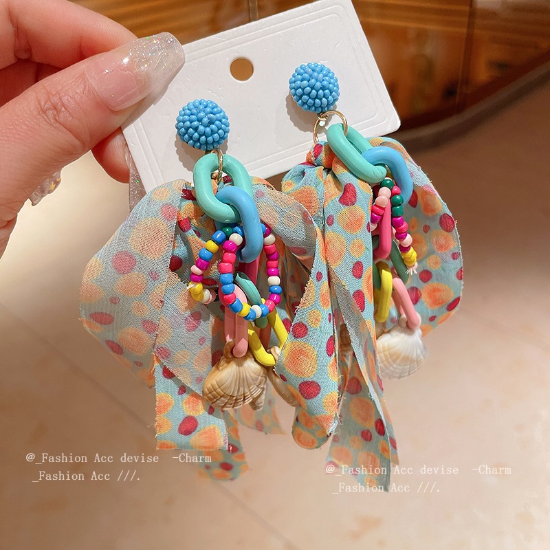 Ngôi sao với cùng một bông tai nữ Dopamine vỏ màu đính cườm bông tai tua rua phóng đại ngày lễ bông tai gió bán buôn