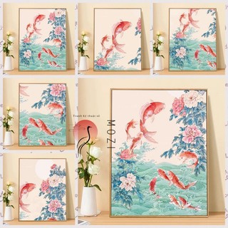 MOZI✨40 * 50cm / 30 * 40cm Cá Koi tranh tô màu theo số tranh số hóa bộ tô màu theo số Koi Tự Làm Sơn Dầu Kỹ Thuật Số Tự Làm Sơn Màu Tranh Phong Cảnh Tranh Kỹ Thuật Số Tranh Tay Tranh Làm Đầy Tranh Acrylic Tranh Trang Trí Nhà Cửa Tranh
