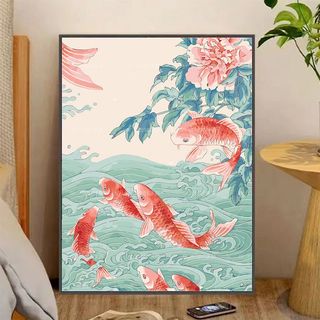 MOZI✨40 * 50cm / 30 * 40cm Cá Koi tranh tô màu theo số tranh số hóa bộ tô màu theo số Koi Tự Làm Sơn Dầu Kỹ Thuật Số Tự Làm Sơn Màu Tranh Phong Cảnh Tranh Kỹ Thuật Số Tranh Tay Tranh Làm Đầy Tranh Acrylic Tranh Trang Trí Nhà Cửa Tranh
