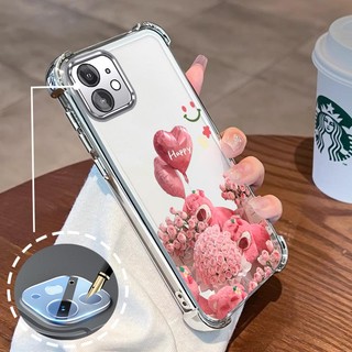 Ốp Lưng Cho iPhone 11 iPhone 11 Pro iPhone 11 Pro Max Mạ Điện Hoạt Hình Hoa Hồng Dễ Thương Gấu Nhỏ Vỏ Điện Thoại Silicon TPU Mềm Bốn Góc Túi Khí Chống Rơi
