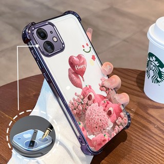 Ốp Lưng Cho iPhone 11 iPhone 11 Pro iPhone 11 Pro Max Mạ Điện Hoạt Hình Hoa Hồng Dễ Thương Gấu Nhỏ Vỏ Điện Thoại Silicon TPU Mềm Bốn Góc Túi Khí Chống Rơi