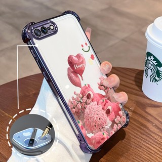 Ốp Lưng Cho iPhone 7 Plus iPhone 8 Plus Mạ Điện Hoạt Hình Hoa Hồng Dễ Thương Gấu Nhỏ Vỏ Điện Thoại Silicon TPU Mềm Vỏ Bốn Góc Túi Khí Chống Rơi