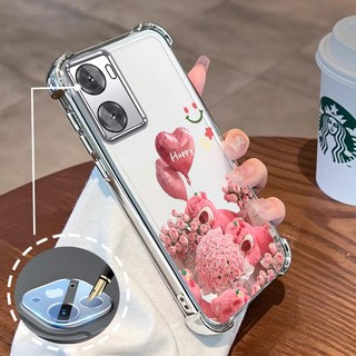 Ốp Lưng Cho OPPO A57 4G 2022 A57 5G 2022 A77 A77s Phim Hoạt Hình Mạ Điện Hoa Hồng Hồng Dễ Thương Gấu Nhỏ Vỏ Điện Thoại Silicon TPU Mềm Bốn Góc Túi Khí Chống Rơi