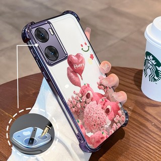 Ốp Lưng Cho OPPO A57 4G 2022 A57 5G 2022 A77 A77s Phim Hoạt Hình Mạ Điện Hoa Hồng Hồng Dễ Thương Gấu Nhỏ Vỏ Điện Thoại Silicon TPU Mềm Bốn Góc Túi Khí Chống Rơi