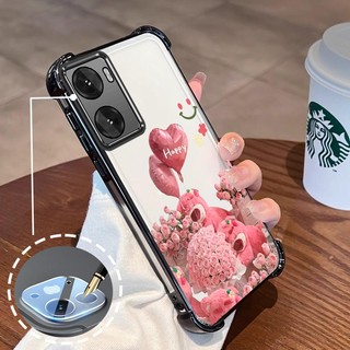 Ốp Lưng Cho OPPO A57 4G 2022 A57 5G 2022 A77 A77s Phim Hoạt Hình Mạ Điện Hoa Hồng Hồng Dễ Thương Gấu Nhỏ Vỏ Điện Thoại Silicon TPU Mềm Bốn Góc Túi Khí Chống Rơi