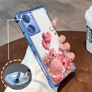 Ốp Lưng Cho OPPO A57 4G 2022 A57 5G 2022 A77 A77s Phim Hoạt Hình Mạ Điện Hoa Hồng Hồng Dễ Thương Gấu Nhỏ Vỏ Điện Thoại Silicon TPU Mềm Bốn Góc Túi Khí Chống Rơi