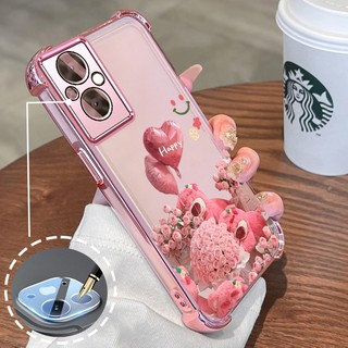 Ốp Lưng Cho OPPO RENO 7Z 5G RENO 8Z 5G Mạ Điện Hoạt Hình Hoa Hồng Hồng Dễ Thương Gấu Nhỏ Vỏ Điện Thoại Silicon TPU Mềm Bốn Góc Túi Khí Chống Rơi