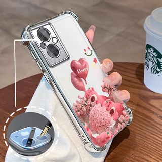 Ốp Lưng Cho OPPO RENO 7Z 5G RENO 8Z 5G Mạ Điện Hoạt Hình Hoa Hồng Hồng Dễ Thương Gấu Nhỏ Vỏ Điện Thoại Silicon TPU Mềm Bốn Góc Túi Khí Chống Rơi
