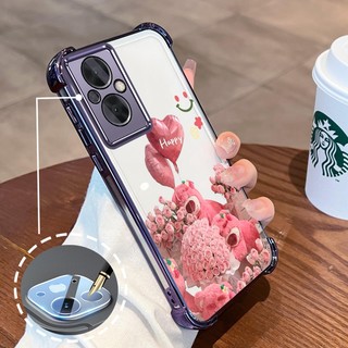Ốp Lưng Cho OPPO RENO 7Z 5G RENO 8Z 5G Mạ Điện Hoạt Hình Hoa Hồng Hồng Dễ Thương Gấu Nhỏ Vỏ Điện Thoại Silicon TPU Mềm Bốn Góc Túi Khí Chống Rơi