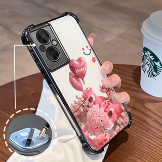 Ốp Lưng Cho OPPO RENO 7Z 5G RENO 8Z 5G Mạ Điện Hoạt Hình Hoa Hồng Hồng Dễ Thương Gấu Nhỏ Vỏ Điện Thoại Silicon TPU Mềm Bốn Góc Túi Khí Chống Rơi