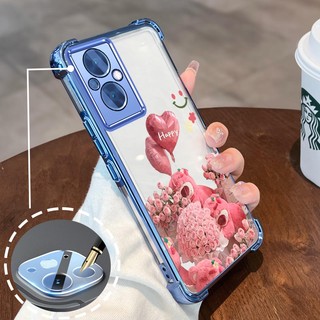 Ốp Lưng Cho OPPO RENO 7Z 5G RENO 8Z 5G Mạ Điện Hoạt Hình Hoa Hồng Hồng Dễ Thương Gấu Nhỏ Vỏ Điện Thoại Silicon TPU Mềm Bốn Góc Túi Khí Chống Rơi