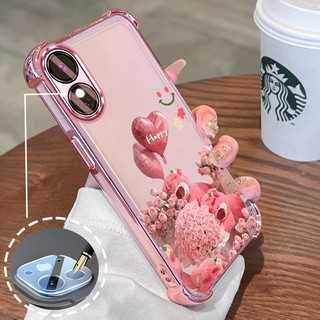 Ốp Lưng Cho OPPO reno 8T 4G reno 8T 5G Mạ Điện Hoạt Hình Hoa Hồng Hồng Dễ Thương Gấu Nhỏ Vỏ Điện Thoại Silicon TPU Mềm Bốn Góc Túi Khí Chống Rơi