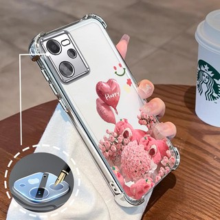 Ốp Lưng Cho Realme C35 Mạ Điện Hoạt Hình Hoa Hồng Hồng Dễ Thương Gấu Nhỏ Vỏ Điện Thoại Silicon TPU Mềm Bốn Góc Túi Khí Chống Rơi