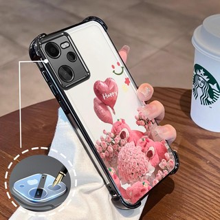 Ốp Lưng Cho Realme C35 Mạ Điện Hoạt Hình Hoa Hồng Hồng Dễ Thương Gấu Nhỏ Vỏ Điện Thoại Silicon TPU Mềm Bốn Góc Túi Khí Chống Rơi