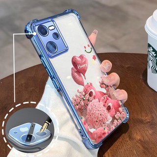 Ốp Lưng Cho Realme C35 Mạ Điện Hoạt Hình Hoa Hồng Hồng Dễ Thương Gấu Nhỏ Vỏ Điện Thoại Silicon TPU Mềm Bốn Góc Túi Khí Chống Rơi