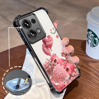Ốp Lưng Cho Redmi note 13 4G note 13 5G note 13 Pro 4G note 13 Pro 5G Mạ Điện Hoạt Hình Hoa Hồng Hồng Dễ Thương Gấu Nhỏ Vỏ Điện Thoại Silicon TPU Mềm Bốn Góc Túi Khí Chống Rơi