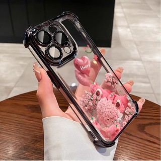 Ốp Lưng Cho Redmi note 13 4G note 13 5G note 13 Pro 4G note 13 Pro 5G Mạ Điện Hoạt Hình Hoa Hồng Hồng Dễ Thương Gấu Nhỏ Vỏ Điện Thoại Silicon TPU Mềm Bốn Góc Túi Khí Chống Rơi