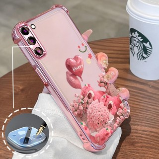 Ốp Lưng Dành Cho Samsung S21 S21 Ultra S21 FE Mạ Điện Hoạt Hình Hồng Hồng Dễ Thương Gấu Nhỏ Vỏ Điện Thoại Silicon TPU Mềm Bốn Góc Túi Khí Chống Rơi