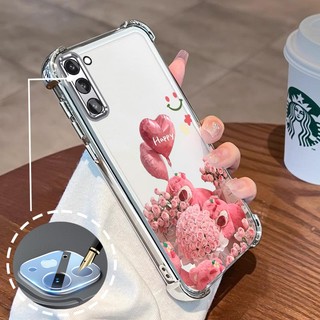 Ốp Lưng Dành Cho Samsung S21 S21 Ultra S21 FE Mạ Điện Hoạt Hình Hồng Hồng Dễ Thương Gấu Nhỏ Vỏ Điện Thoại Silicon TPU Mềm Bốn Góc Túi Khí Chống Rơi
