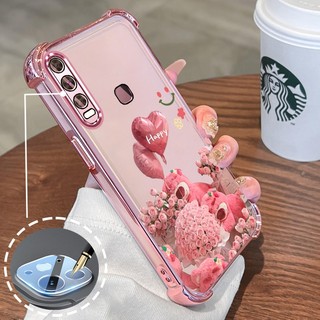 Ốp Lưng Dành Cho vivo y11 y12 y15 y17 y19 Mạ Điện Hoạt Hình Hoa Hồng Hồng Dễ Thương Gấu Nhỏ Vỏ Điện Thoại Silicon TPU Mềm Bốn Góc Túi Khí Chống Rơi