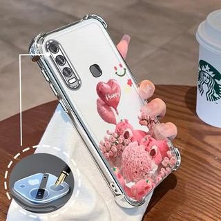 Ốp Lưng Dành Cho vivo y11 y12 y15 y17 y19 Mạ Điện Hoạt Hình Hoa Hồng Hồng Dễ Thương Gấu Nhỏ Vỏ Điện Thoại Silicon TPU Mềm Bốn Góc Túi Khí Chống Rơi