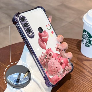 Ốp Lưng Dành Cho vivo y11 y12 y15 y17 y19 Mạ Điện Hoạt Hình Hoa Hồng Hồng Dễ Thương Gấu Nhỏ Vỏ Điện Thoại Silicon TPU Mềm Bốn Góc Túi Khí Chống Rơi