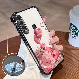 Ốp Lưng Dành Cho vivo y11 y12 y15 y17 y19 Mạ Điện Hoạt Hình Hoa Hồng Hồng Dễ Thương Gấu Nhỏ Vỏ Điện Thoại Silicon TPU Mềm Bốn Góc Túi Khí Chống Rơi