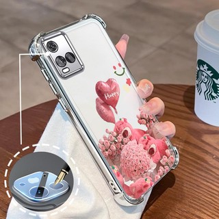 Ốp Lưng Cho VIVO Y21 Y21s Y21a Y21t Y33s 4G Mạ Điện Hoạt Hình Hoa Hồng Hồng Dễ Thương Gấu Nhỏ Vỏ Điện Thoại Silicon TPU Mềm Bốn Góc Túi Khí Chống Rơi