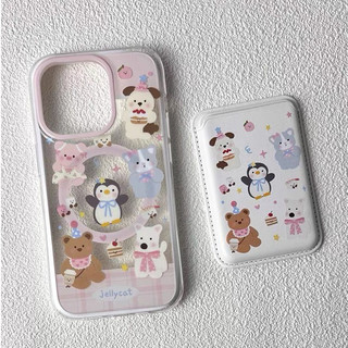 Ốp bảo vệ họa tiết gấu cánh cụt kẻ sọc màu hồng phù hợp cho iPhone15pro 15promax 14 14promax 14pro 16 pro max 16 plus