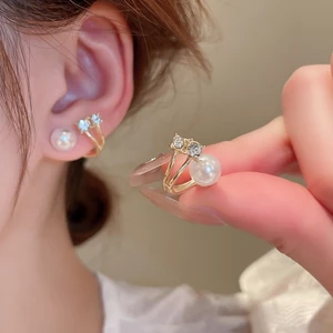 Mạ vàng bạc kim zircon tình yêu ngọc trai bông tai khí chất tất cả các bông tai phù hợp với ánh sáng Pháp sang trọng cao cấp cảm giác bông tai nữ
