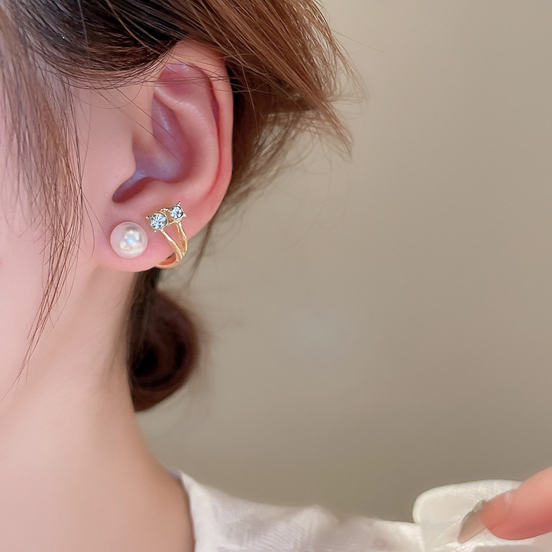 Mạ vàng bạc kim zircon tình yêu ngọc trai bông tai khí chất tất cả các bông tai phù hợp với ánh sáng Pháp sang trọng cao cấp cảm giác bông tai nữ