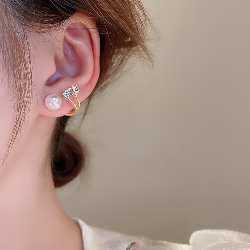 Mạ vàng bạc kim zircon tình yêu ngọc trai bông tai khí chất tất cả các bông tai phù hợp với ánh sáng Pháp sang trọng cao cấp cảm giác bông tai nữ