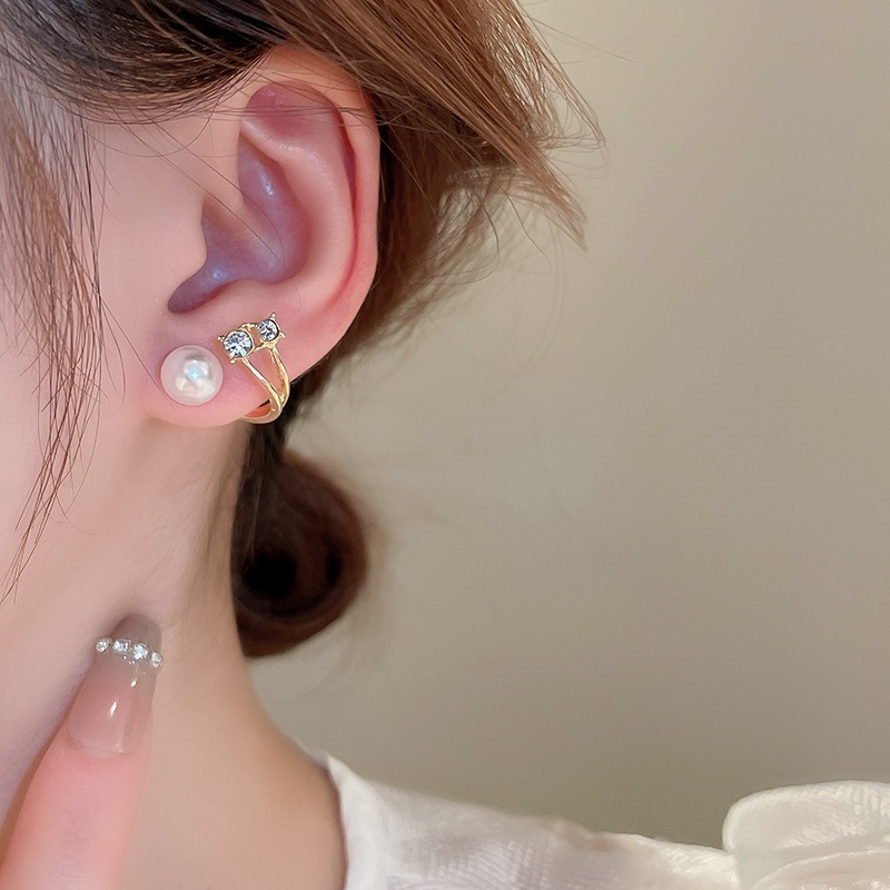 Mạ vàng bạc kim zircon tình yêu ngọc trai bông tai khí chất tất cả các bông tai phù hợp với ánh sáng Pháp sang trọng cao cấp cảm giác bông tai nữ