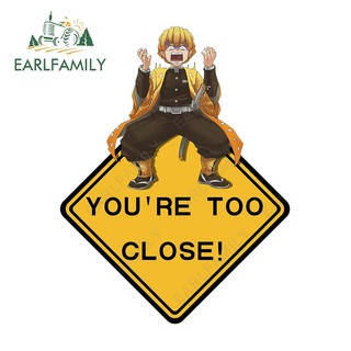 EARLFAMILY 13cm Demon Slayer Agatsuma Zenitsu Dán Xe Ô Tô Bạn Quá Gần Cảnh Báo Lái Xe Đề Can Chống Thấm Nước Nhãn Xe Thời Trang