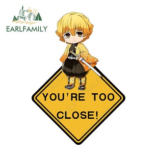 EARLFAMILY 13cm Demon Slayer Agatsuma Zenitsu Dán Xe Ô Tô Bạn Quá Gần Cảnh Báo Lái Xe Đề Can Chống Thấm Nước Nhãn Xe Thời Trang