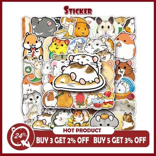 Bộ 50 Hamster Động Vật Miếng Dán Hoạt Hình Graffiti Hành Lý Laptop Nhật Ký Chống Thấm Nước Trang Trí Miếng Dán