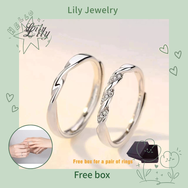 Nhẫn Hở Mạ Bạc 925 Đính Kim Cương Nhân Tạo Đơn Giản Có Thể Điều Chỉnh Kích Cỡ Cho Cặp Đôi
