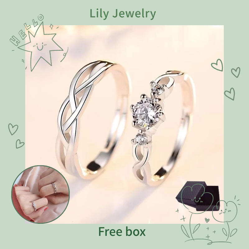 Cặp Nhẫn Cặp Đính Đá Zircon Có Thể Điều Chỉnh Kích Thước