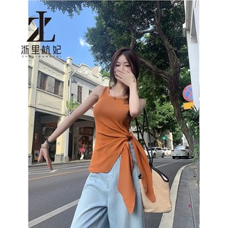 ZHELIHANGFEI Áo dệt kim không tay hở bên không đều thời trang Hàn Quốc dành cho nữ