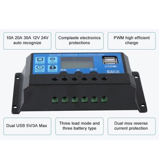 Ảnh 4 – Y&H Bộ Điều Khiển Sạc Năng Lượng Mặt Trời PWM 10A/20A/30A Bộ Điều Chỉnh Pin 12V/24V Bộ Điều Khiển Tấm Pin Năng Lượng Mặt Trời Màn Hình LCD Với Cổng USB Kép