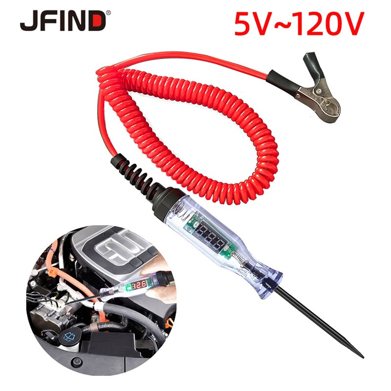Máy kiểm tra mạch 5-120V ô tô xe tải, bút thử điện áp DC 6V 12V 24V, đầu dò chẩn đoán, dụng cụ sửa chữa tự động