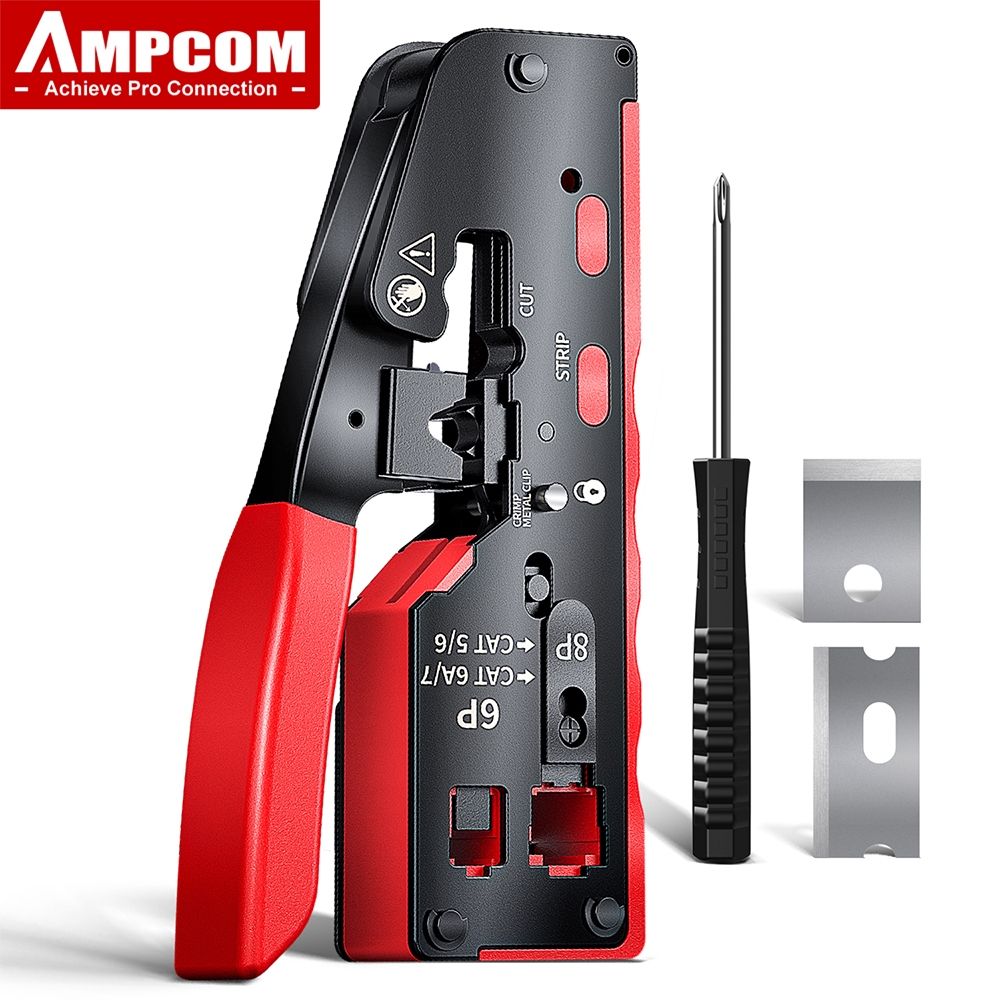 Ampcom Cat 7 Network Crimping Tool CRIMP / CUT / TRIM / STRIP 4-IN-1 ...