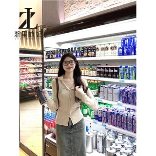 ZHELIHANGFEI polo Ve Áo Dệt Kim Hàng Đầu Nữ Thiết Kế Niche Nút Cardigan Dài Tay Đáy Áo Sơ Mi Áo Len