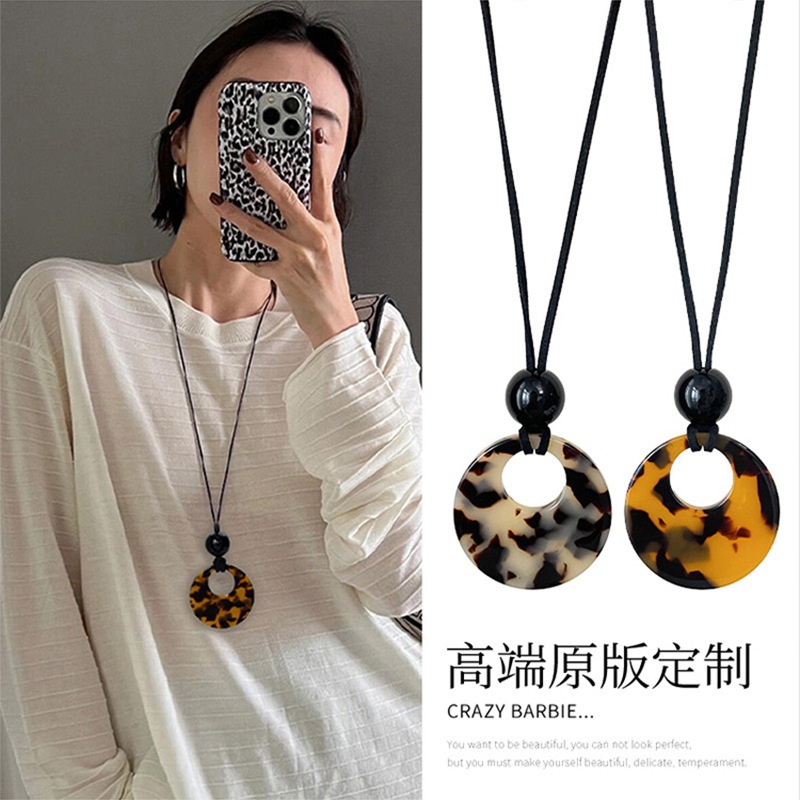 Mặt Dây Chuyền Da Báo In Hình Học, Phù Hợp Mặc Thời Trang Cho Nữ
