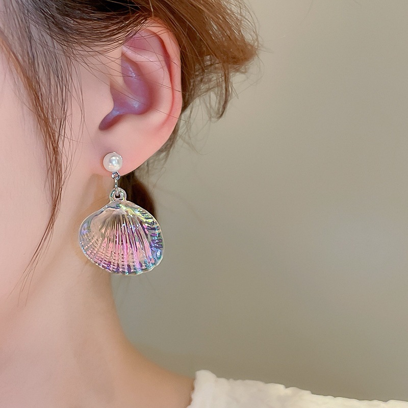 Bông tai vỏ kim bạc ngọc trai phong cách Hàn Quốc, ngọt ngào và sang trọng