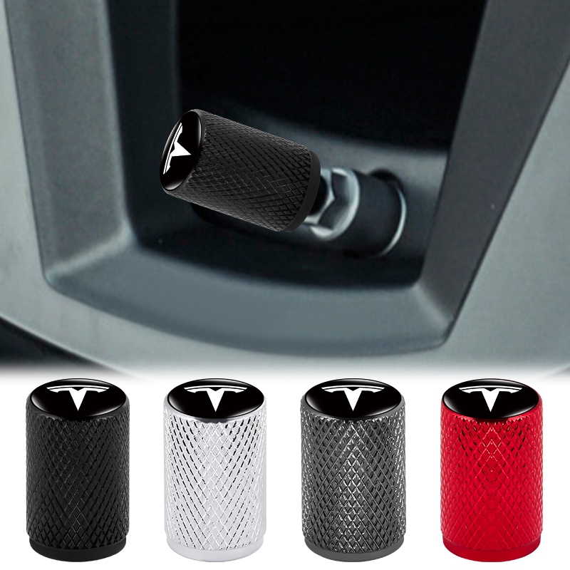 4 Logo Ô Tô Lốp Chống Bụi Nắp Vít Hình Trụ Bánh Xe Ô Tô Lốp Van Nắp Cho Tesla Model 3 Model X Y Phong Cách Roadster