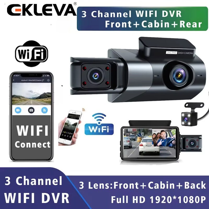Ảnh Ekleva WiFi Xe Dashcam HD 1080P Cam Hộp Đen 3 Kênh Dvr Với WiFi Đỗ Xe Video Đảo Chiều Hình Ảnh Camera Ô Tô Đầu Ghi Video 1