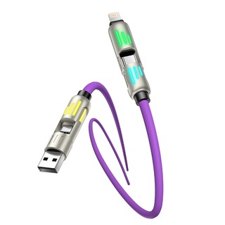 Rocoren 240W Đèn thở sạc nhanh 4 trong 1 Silicone lỏng Cáp dữ liệu hợp kim nhôm đa chức năng Thích hợp cho tất cả các điện thoại Laptop
