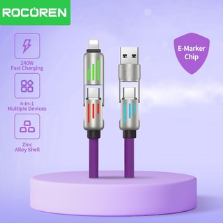 Rocoren 240W Đèn thở sạc nhanh 4 trong 1 Silicone lỏng Cáp dữ liệu hợp kim nhôm đa chức năng Thích hợp cho tất cả các điện thoại Laptop