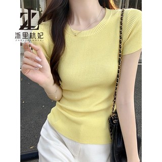ZHELIHANGFEI Đồ dệt kim ngắn tay mềm mại vừa vặn đơn giản nhiều màu
